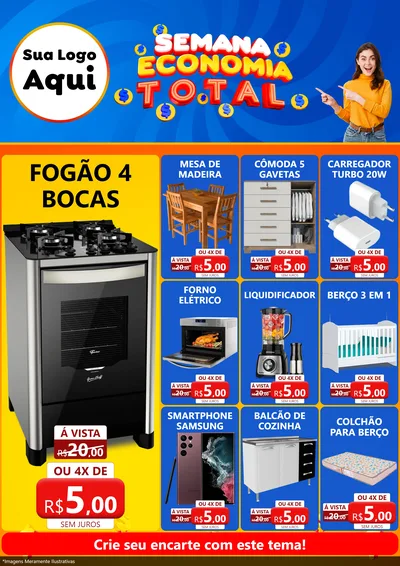 Modelo de Encarte para Encarte A4 Vertical com o tema Semana Economia Total para Móveis e Eletro