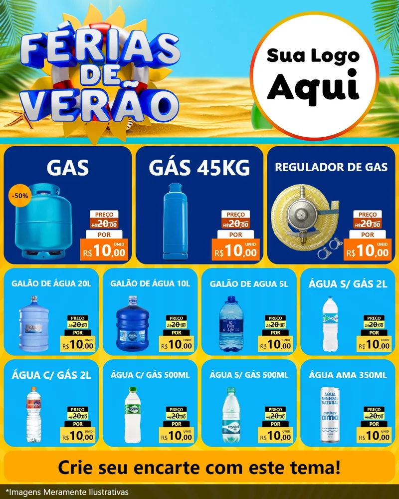 Modelo de Rede Social para Feed Instagram com o tema Férias de Verão para Água e gás