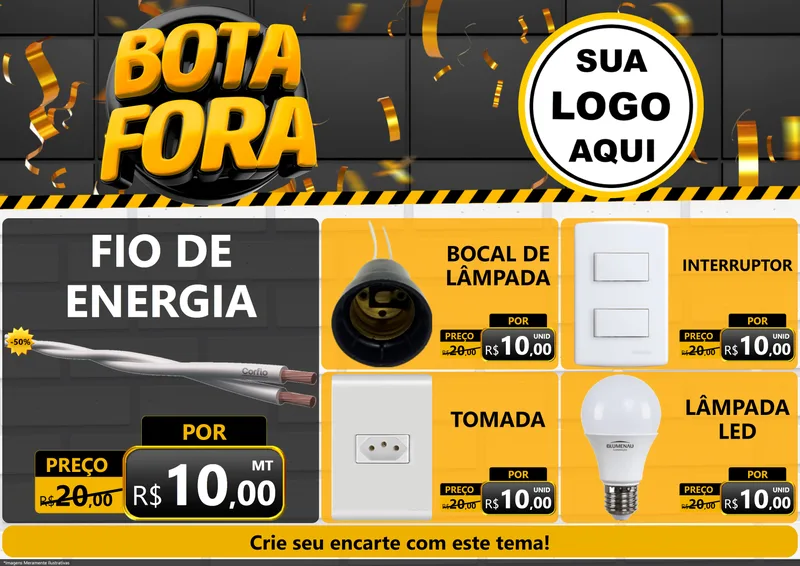 Modelo de Encarte para Encarte A4 Horizontal com o tema Bota Fora para Materiais Elétricos