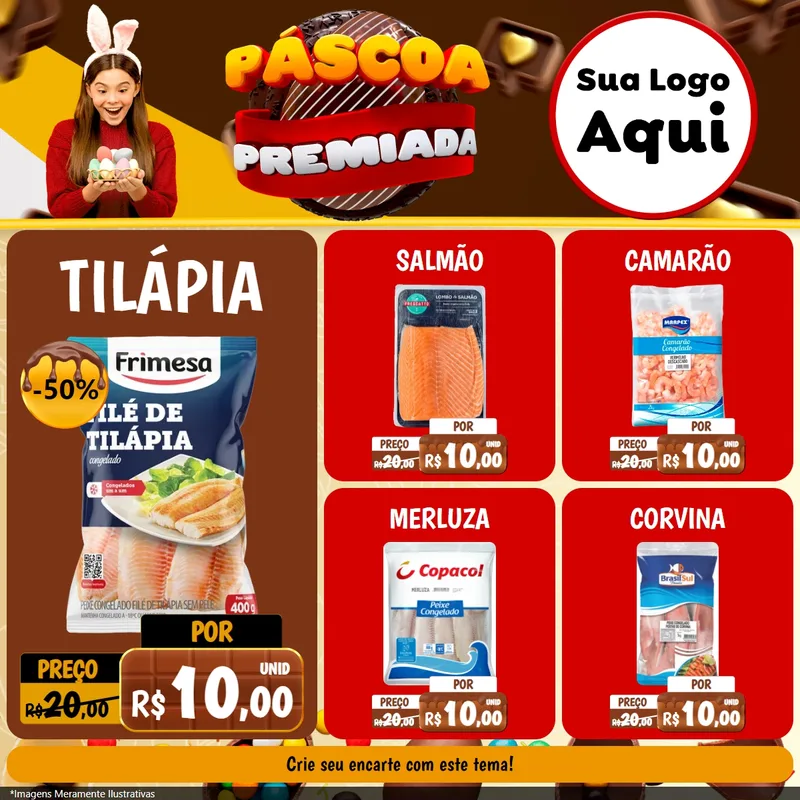 Modelo de Rede Social para Feed Facebook com o tema Páscoa Premiada para Peixaria