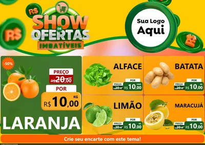 Modelo de Encarte para Encarte A4 Horizontal com o tema Show de Ofertas Imbatíveis para Hortifrúti