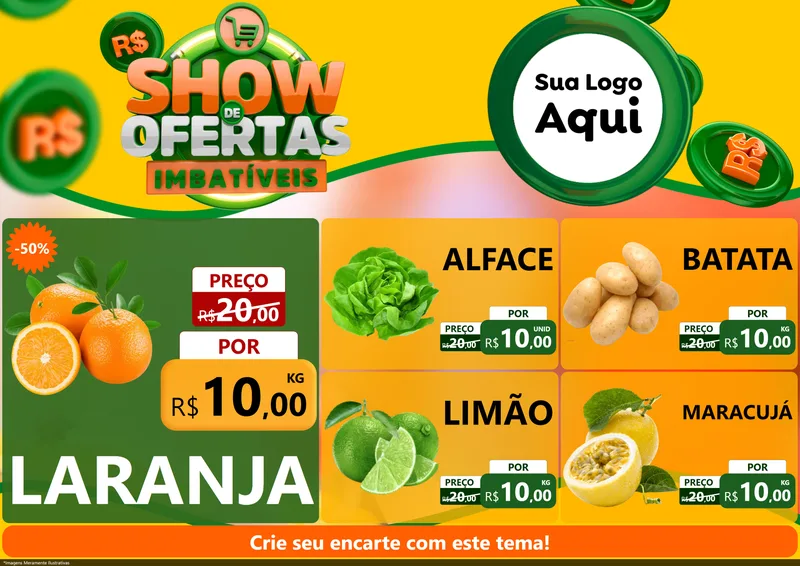 Modelo de Encarte para Encarte A4 Horizontal com o tema Show de Ofertas Imbatíveis para Hortifrúti