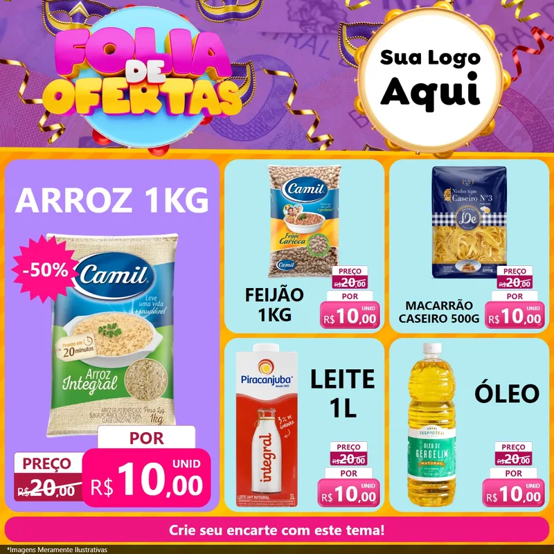 Modelo de Rede Social para Feed Facebook com o tema Folia de Ofertas para Supermercado