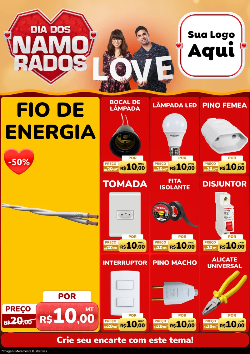 Modelo de Encarte para Encarte A4 Vertical com o tema Dia dos Namorados para Materiais Elétricos