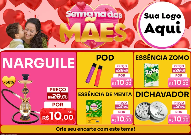 Modelo de Encarte para Encarte A4 Horizontal com o tema Semana Das Mães para Tabacaria