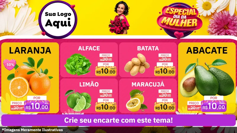 Modelo de TV para TV Horizontal com o tema Especial Dia da Mulher para Hortifrúti