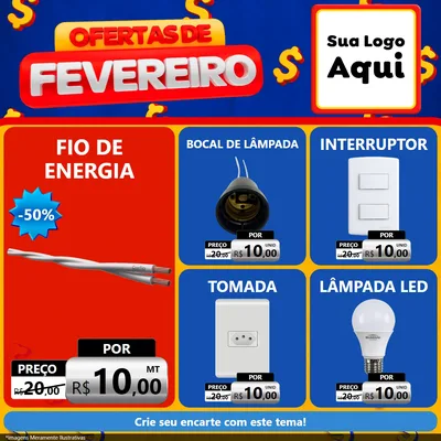 Modelo de Rede Social para Feed Facebook com o tema Ofertas de Fevereiro para Materiais Elétricos