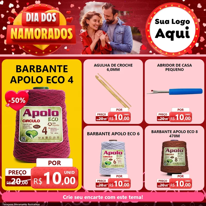 Modelo de Rede Social para Feed Facebook com o tema Dia Dos Namorados para Armarinho e Aviamentos