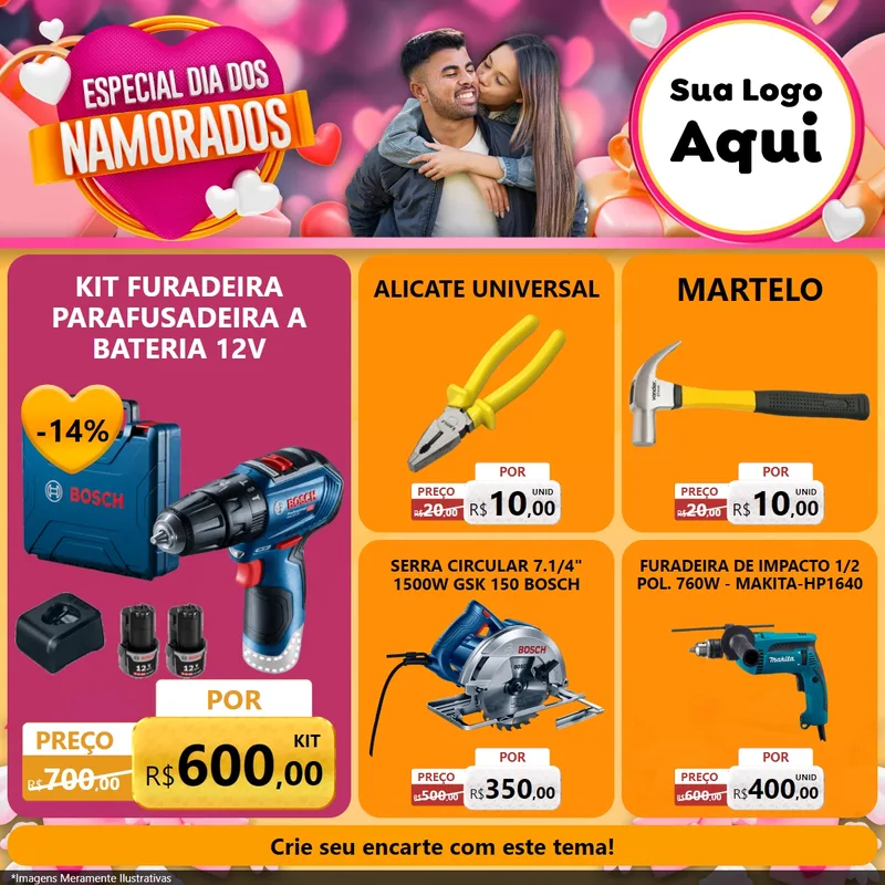 Modelo de Rede Social para Feed Facebook com o tema Especial Dia dos Namorados para Maquinas e Ferramentas