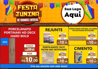 Modelo de Encarte para Encarte A4 Horizontal com o tema Festa Junina de Grandes Ofertas para Pisos e revestimentos