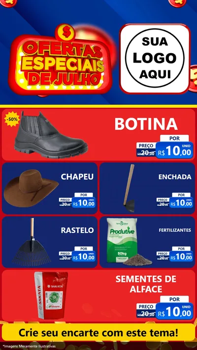 Modelo de TV para TV Vertical com o tema Ofertas Especiais de Julho para Agropecuária