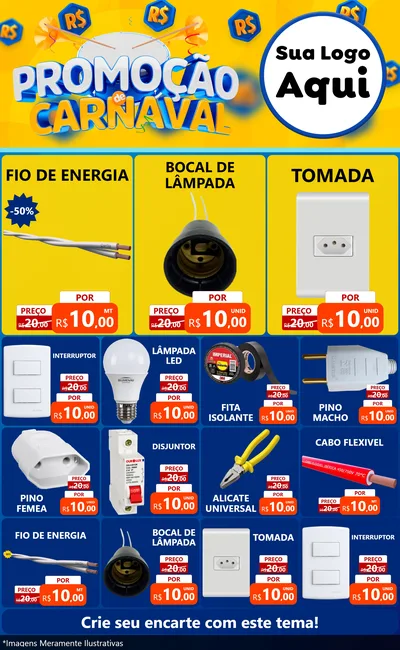 Modelo de Encarte para Encarte Grande com o tema Promoção de Carnaval para Materiais Elétricos
