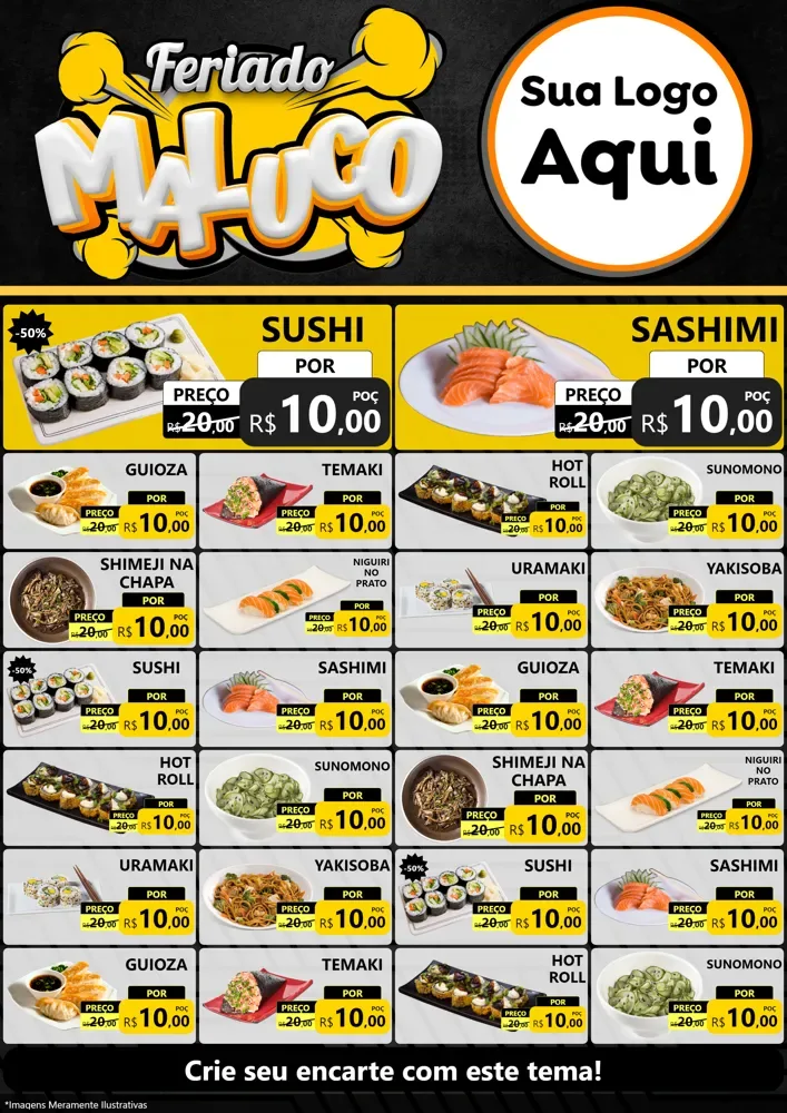 Modelo de Encarte para Encarte A4 Vertical com o tema Feriado Maluco para Comida japonesa