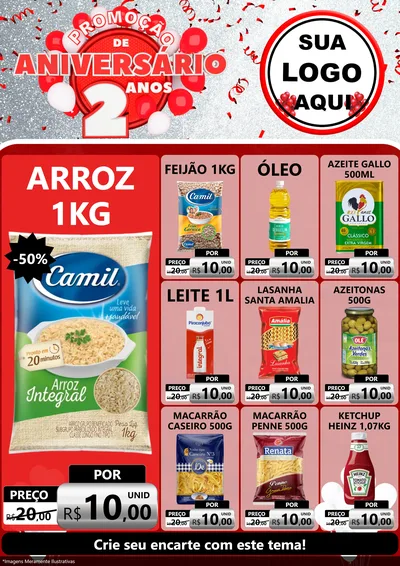 Modelo de Encarte para Encarte A4 Vertical com o tema Promoção de Aniversário - 2 Anos para Supermercado