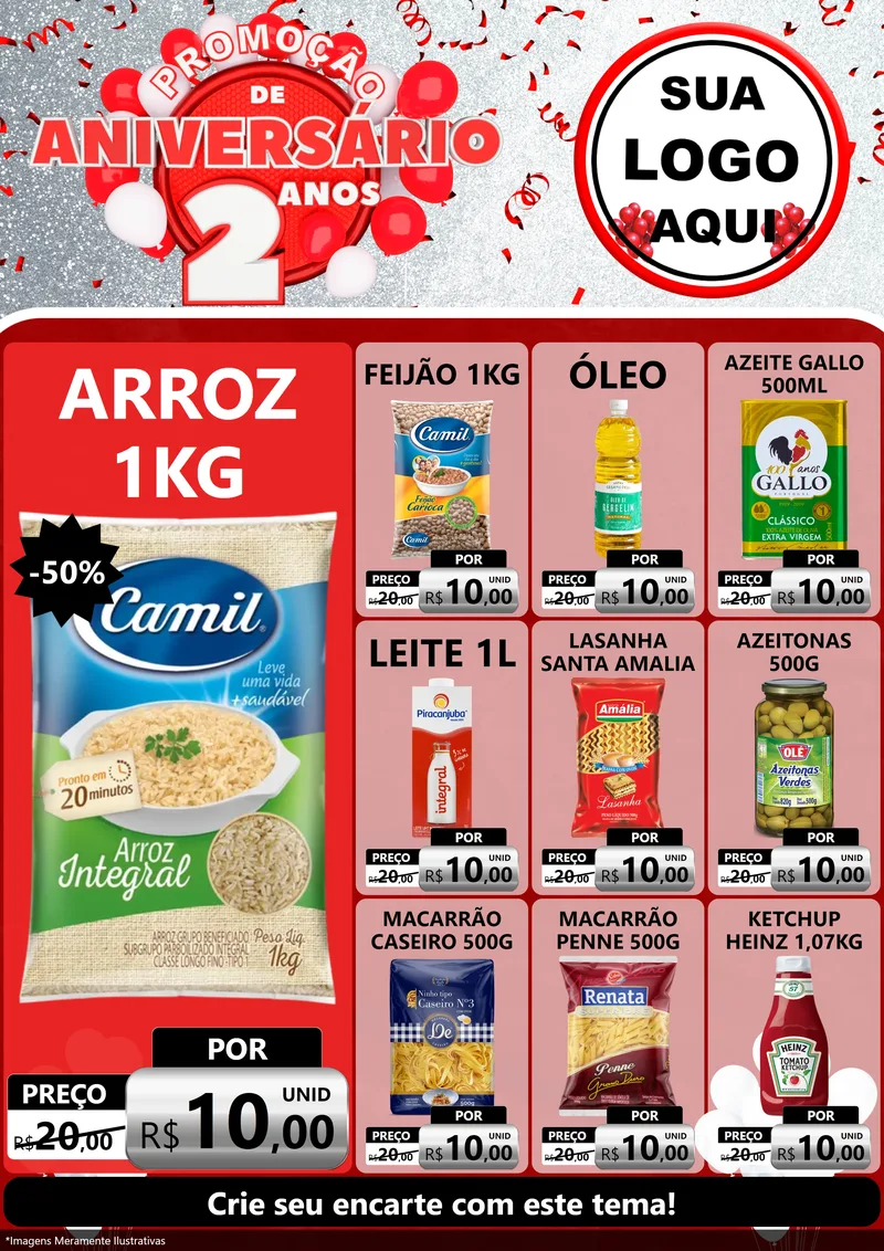 Modelo de Encarte para Encarte A4 Vertical com o tema Promoção de Aniversário - 2 Anos para Supermercado