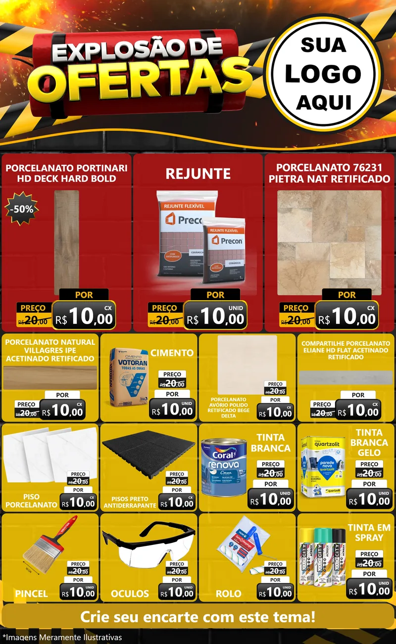 Modelo de Encarte para Encarte Grande com o tema Explosão de Ofertas para Pisos e revestimentos
