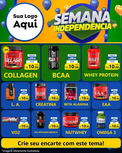 Modelo de Rede Social para Feed Instagram com o tema Semana da Independência para Suplementos alimentares