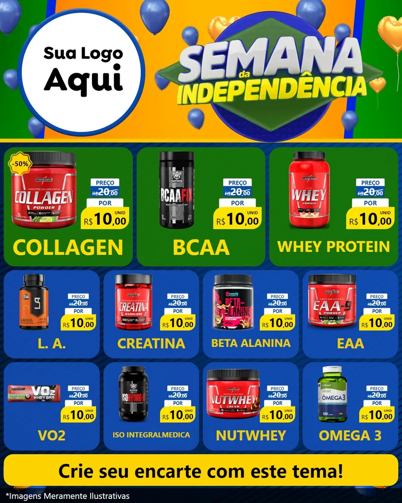 Modelo de Rede Social para Feed Instagram com o tema Semana da Independência para Suplementos alimentares