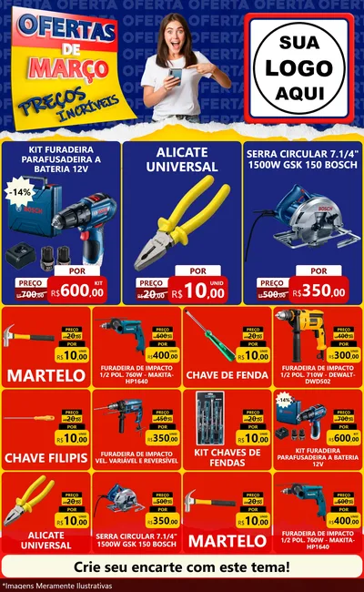 Modelo de Encarte para Encarte Grande com o tema Ofertas de Março - Preços Incríveis para Maquinas e Ferramentas