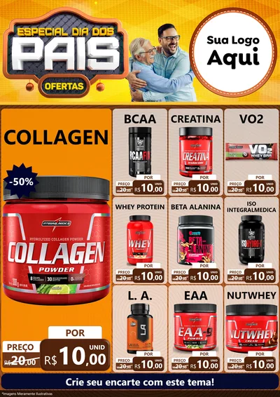Modelo de Encarte para Encarte A4 Vertical com o tema Especial Dia dos Pais para Suplementos alimentares