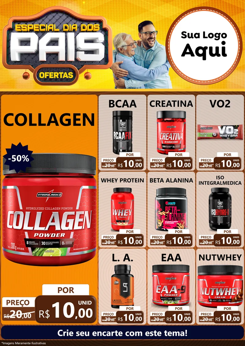 Modelo de Encarte para Encarte A4 Vertical com o tema Especial Dia dos Pais para Suplementos alimentares