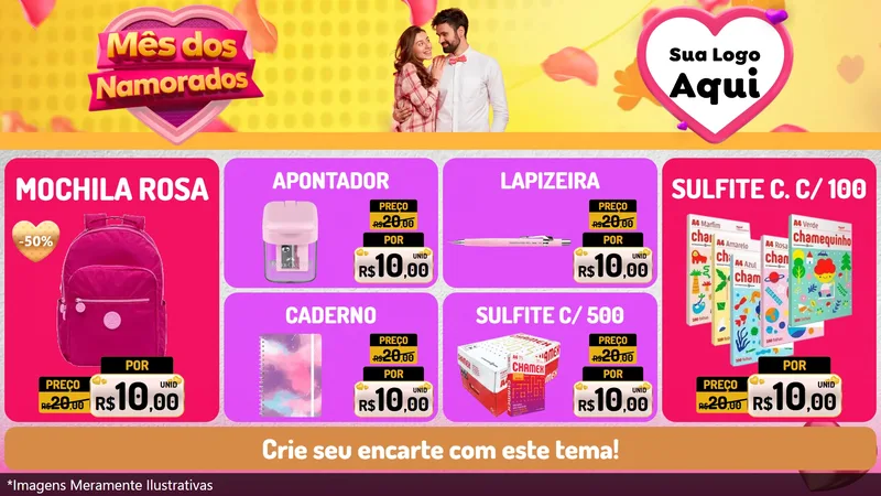 Modelo de TV para TV Horizontal com o tema Mês dos Namorados para Papelaria