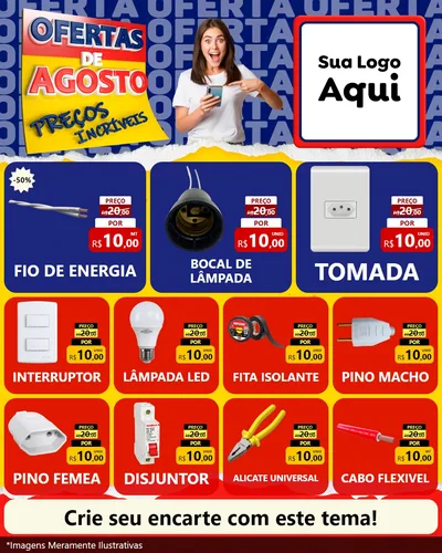 Modelo de Rede Social para Feed Instagram com o tema Ofertas de Agosto - Preços Incríveis para Materiais Elétricos