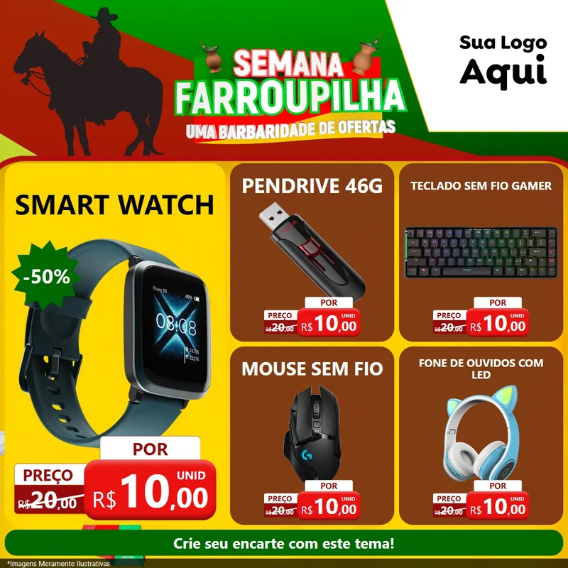 Modelo de Rede Social para Feed Facebook com o tema Semana Farroupilha - Uma Barbaridade de Ofertas para Informática