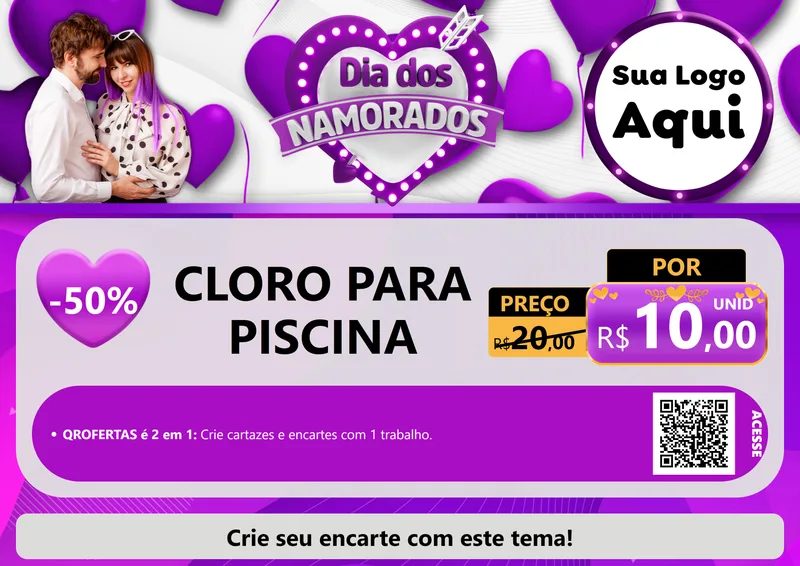 Modelo de Cartaz para Cartaz A4 Horizontal com o tema Dia dos Namorados para Produtos para Piscina