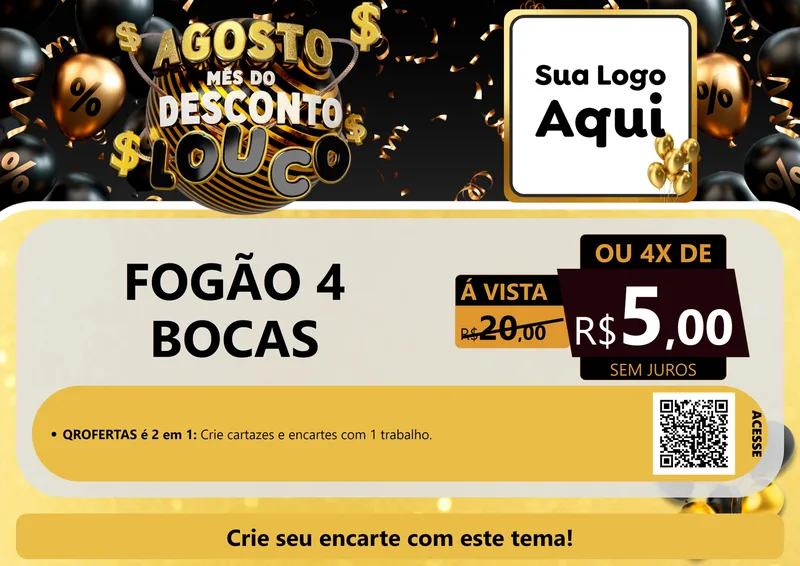 Modelo de Cartaz para Cartaz A4 Horizontal com o tema Agosto Mês do Desconto Louco para Móveis e Eletro