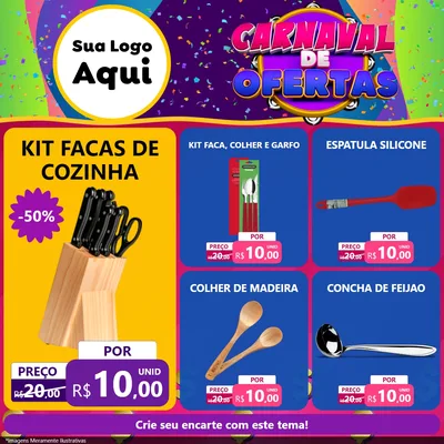 Modelo de Rede Social para Feed Facebook com o tema Carnaval de Ofertas para Utilidades Domésticas