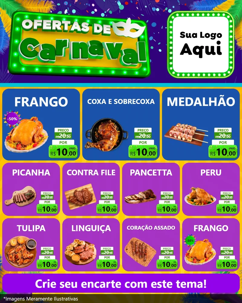 Modelo de Rede Social para Feed Instagram com o tema Ofertas de Carnaval para Assados