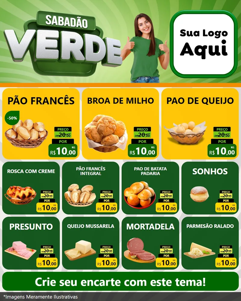 Modelo de Rede Social para Feed Instagram com o tema Sabadão Verde para Padaria