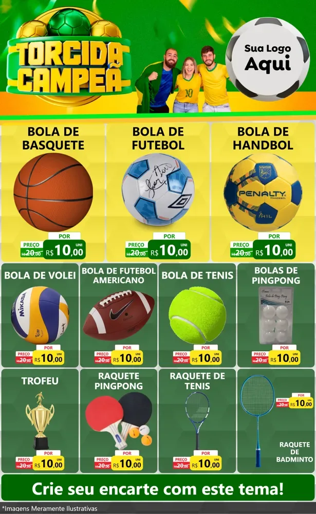 Modelo de Encarte para Encarte Grande com o tema Torcida Campeã - Copa para Artigos Esportivos