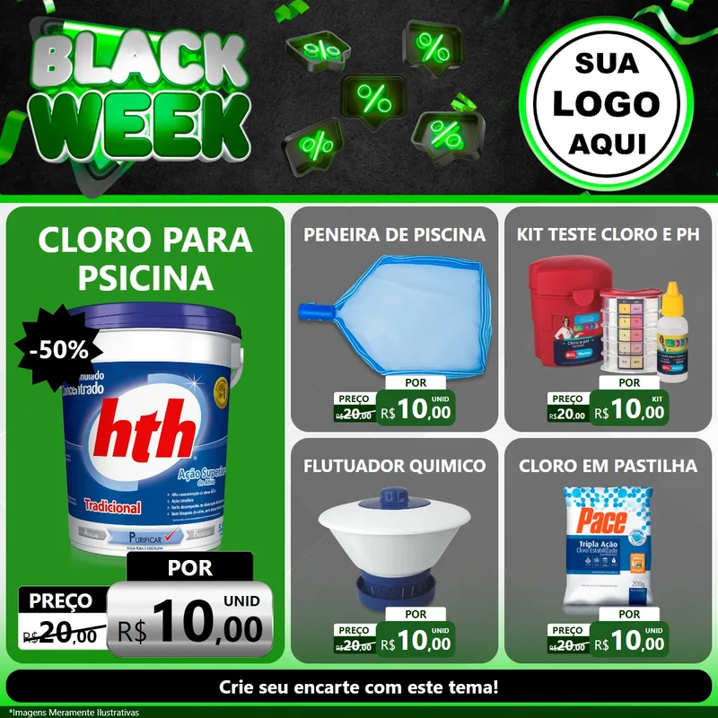 Modelo de Rede Social para Feed Facebook com o tema Black Week para Produtos para Piscina
