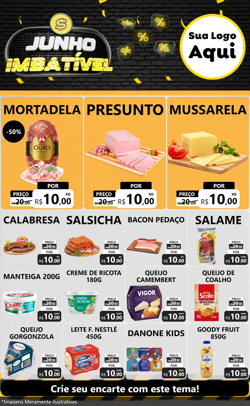 Modelo de Encarte para Encarte Grande com o tema Junho Imbatível para Frios e Laticínios