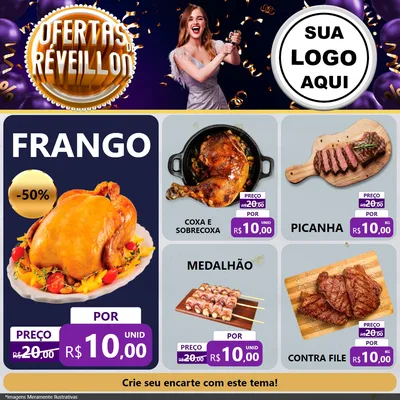 Modelo de Rede Social para Feed Facebook com o tema Ofertas de Réveillon para Assados