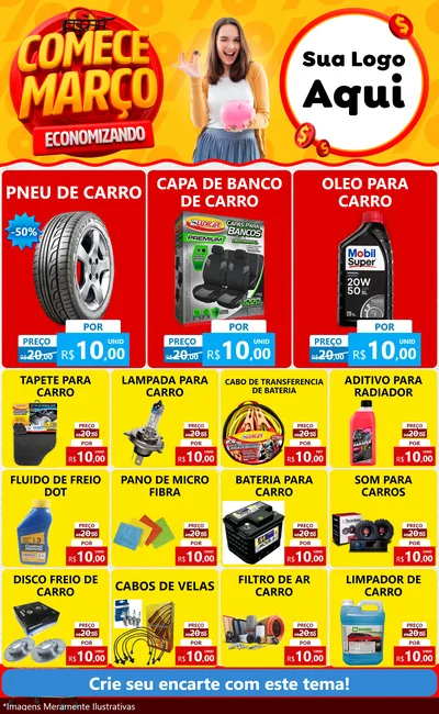 Modelo de Encarte para Encarte Grande com o tema Comece Março Economizando para Auto peças