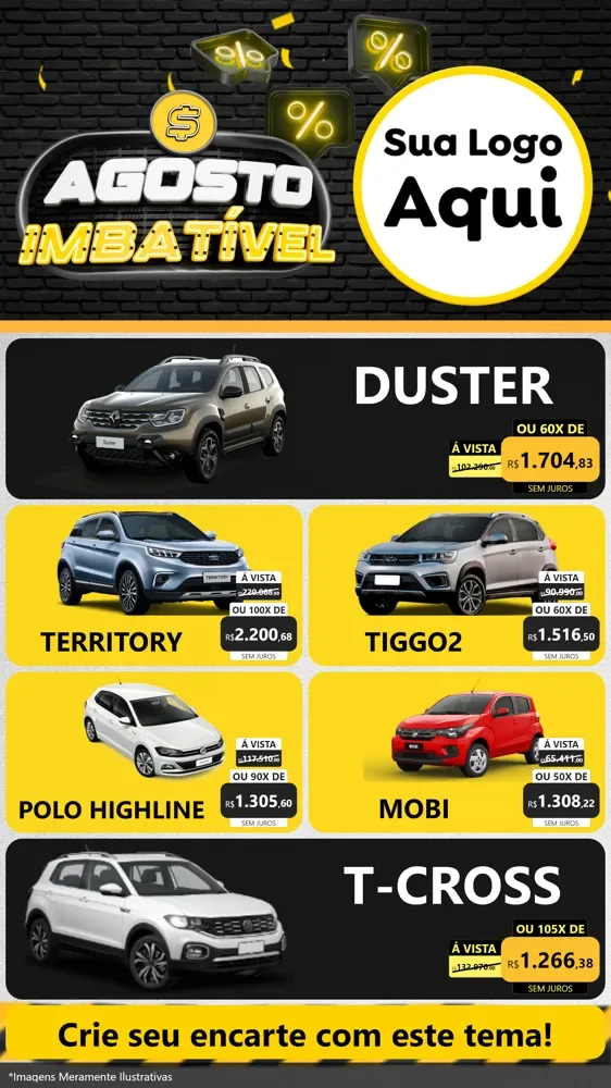 Modelo de TV para TV Vertical com o tema Agosto Imbatível para Concessionaria de Carros