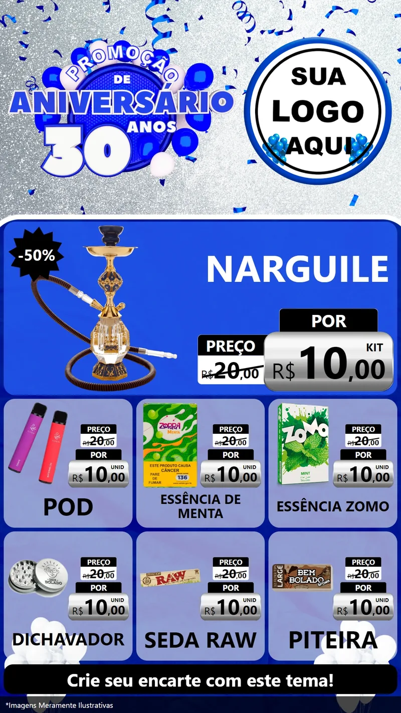 Modelo de Rede Social para Stories com o tema Promoção de Aniversário - 30 Anos para Tabacaria