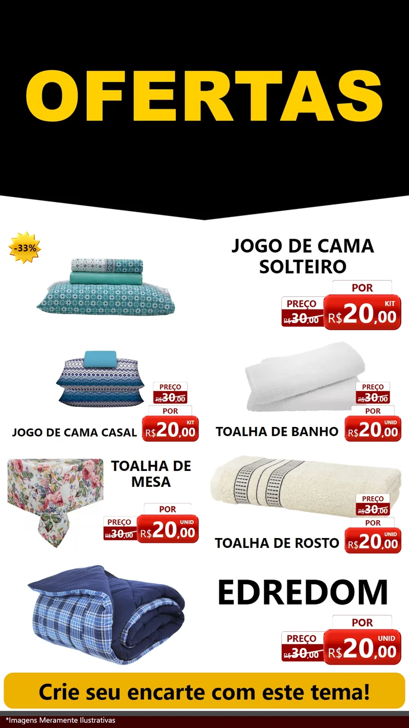 Modelo de TV para TV Vertical com o tema Ofertas Preto e Vermelho Cartaz para Cama, Mesa e Banho