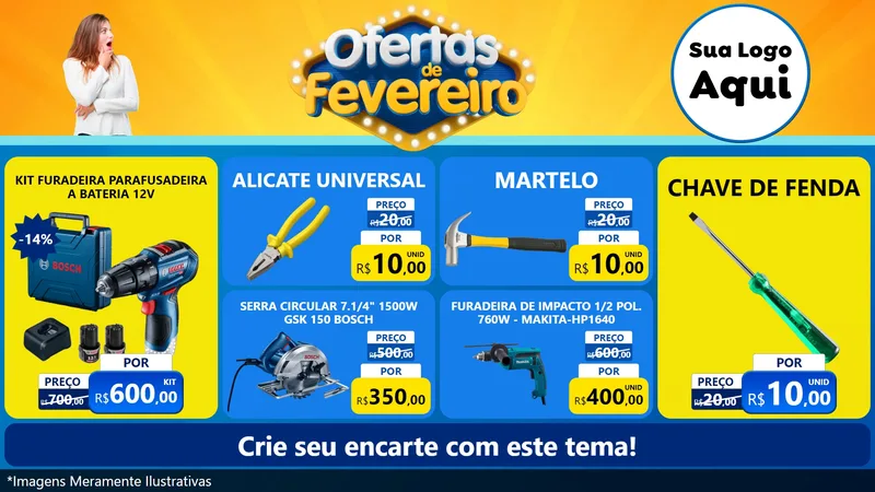 Modelo de TV para TV Horizontal com o tema Ofertas de Fevereiro para Maquinas e Ferramentas