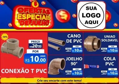 Modelo de Encarte para Encarte A4 Horizontal com o tema Ofertas Especiais de Julho para Tubos e conexões