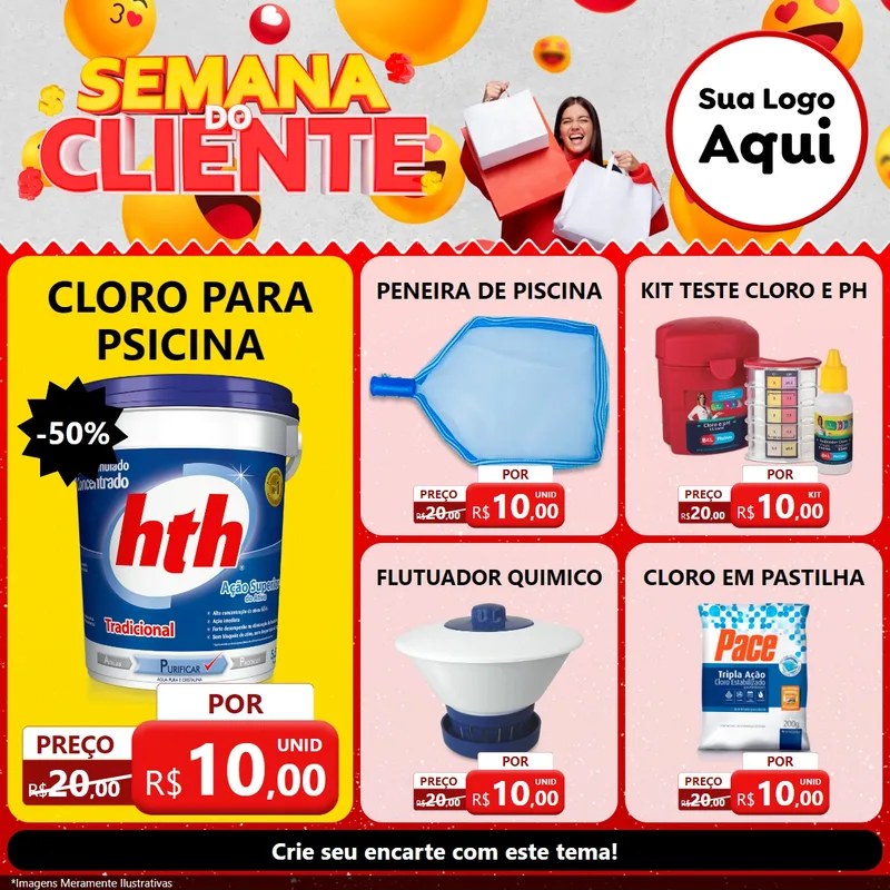 Modelo de Rede Social para Feed Facebook com o tema Semana do Cliente para Produtos para Piscina