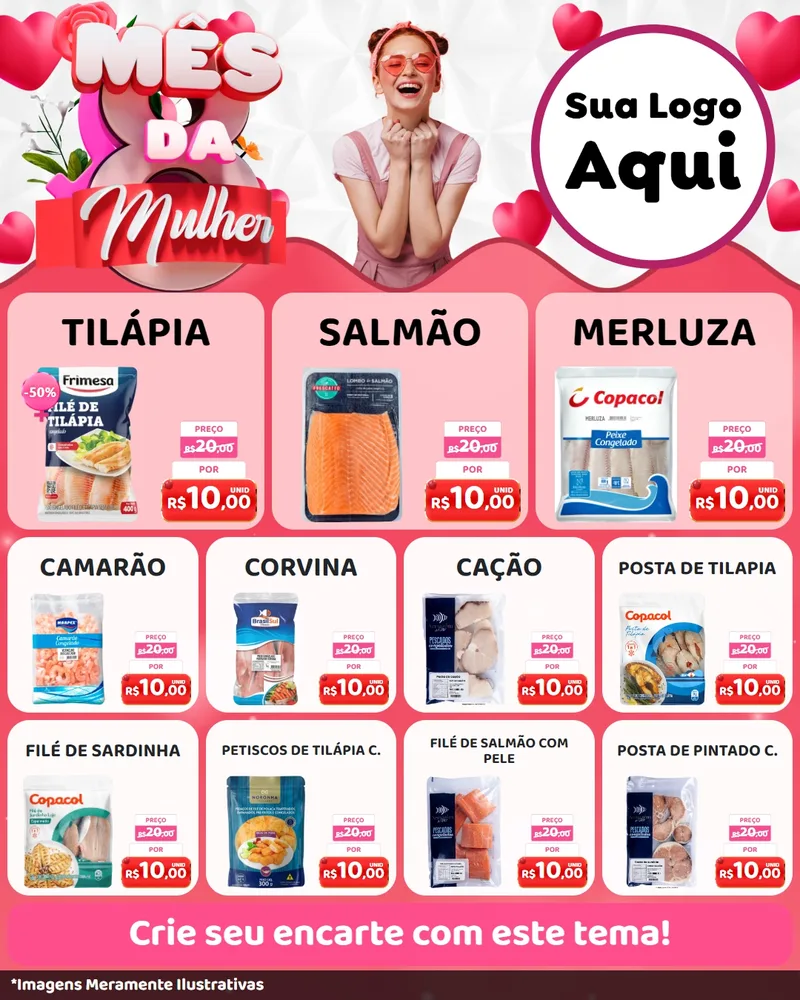 Modelo de Rede Social para Feed Instagram com o tema Mês da Mulher para Peixaria