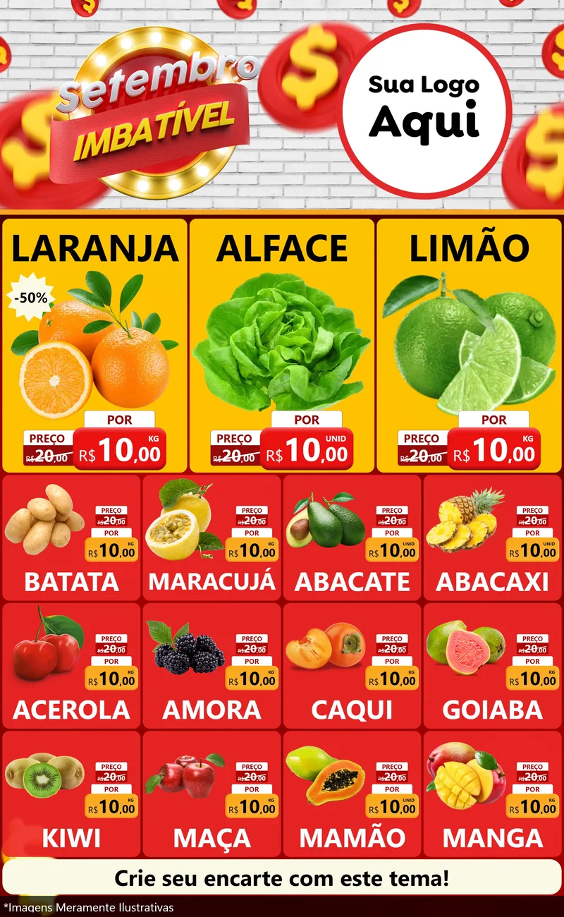 Modelo de Encarte para Encarte Grande com o tema Setembro Imbatível para Hortifrúti