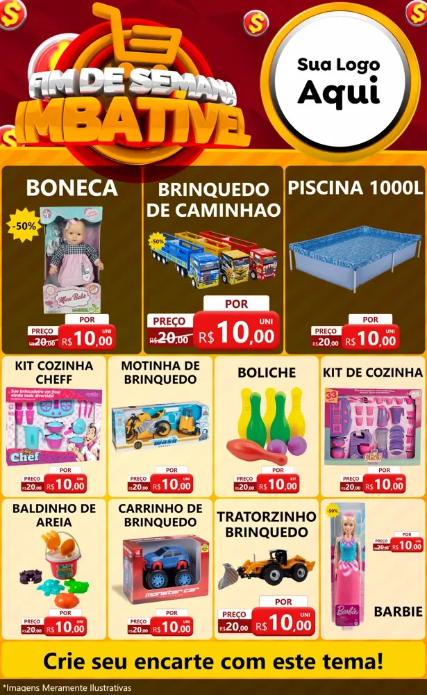 Modelo de Encarte para Encarte Grande com o tema Fim de Semana Imbatível para Brinquedos