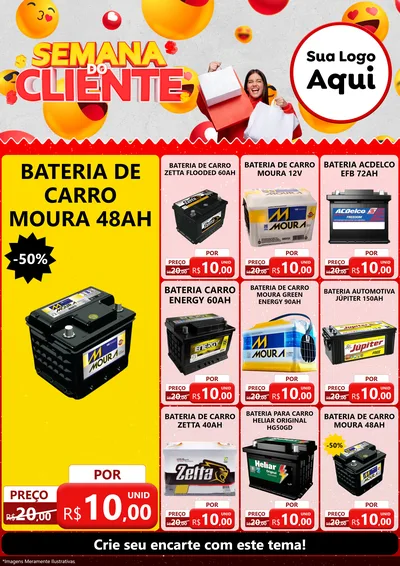 Modelo de Encarte para Encarte A4 Vertical com o tema Semana do Cliente para Baterias Elétricas