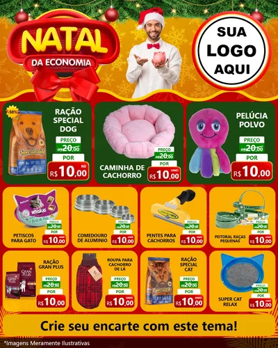 Modelo de Rede Social para Feed Instagram com o tema Natal da Economia para Pet Shop