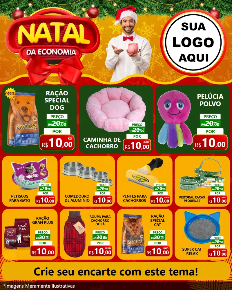 Modelo de Rede Social para Feed Instagram com o tema Natal da Economia para Pet Shop